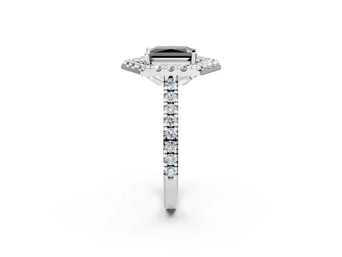 White gold Hexagonal Halo Fancy Black Radiant Cut Diamond Pavé Band with Four-Prong Setting_2