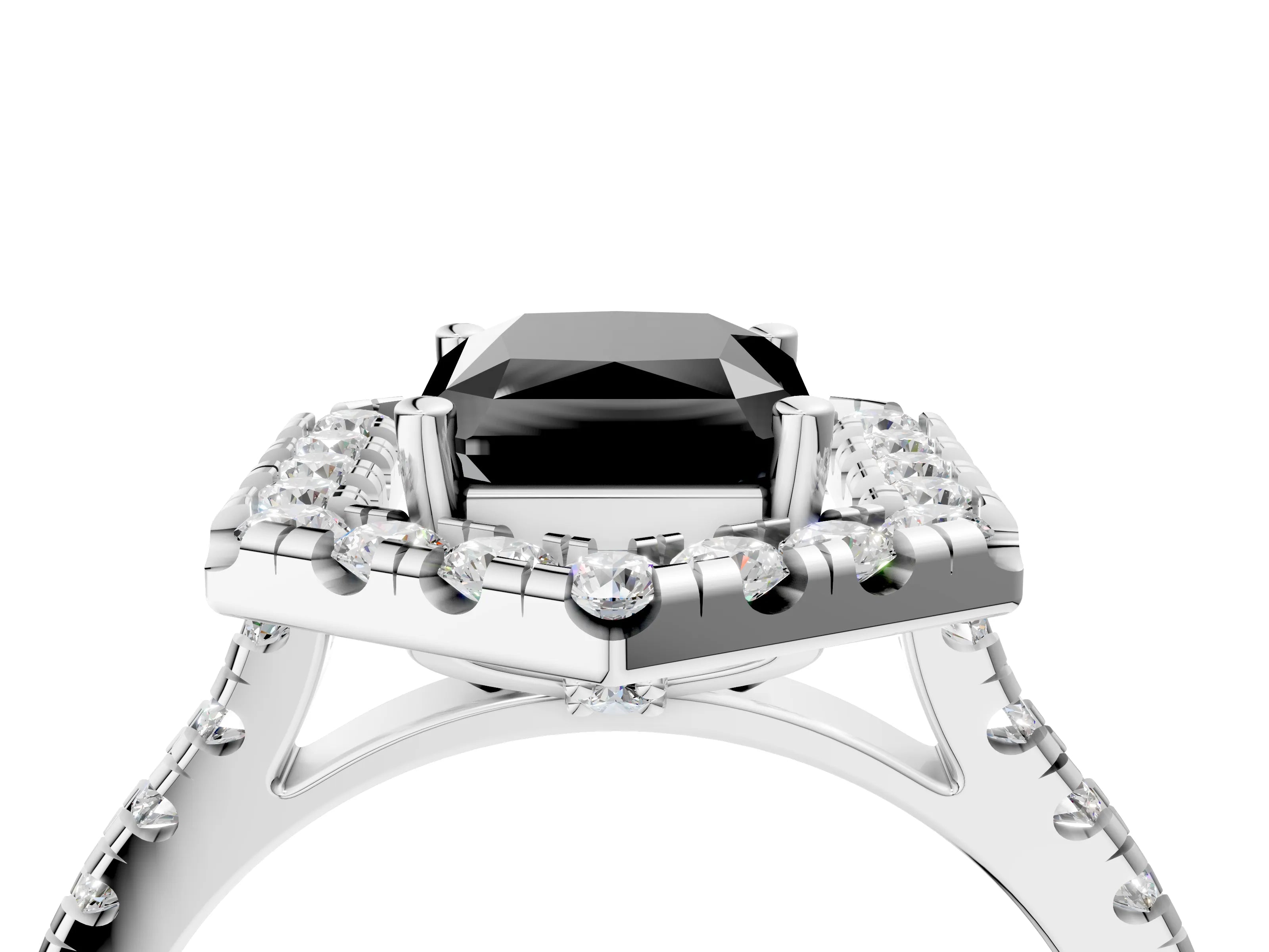 White gold Hexagonal Halo Fancy Black Radiant Cut Diamond Pavé Band with Four-Prong Setting_4