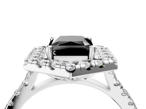 White gold Hexagonal Halo Fancy Black Radiant Cut Diamond Pavé Band with Four-Prong Setting_4