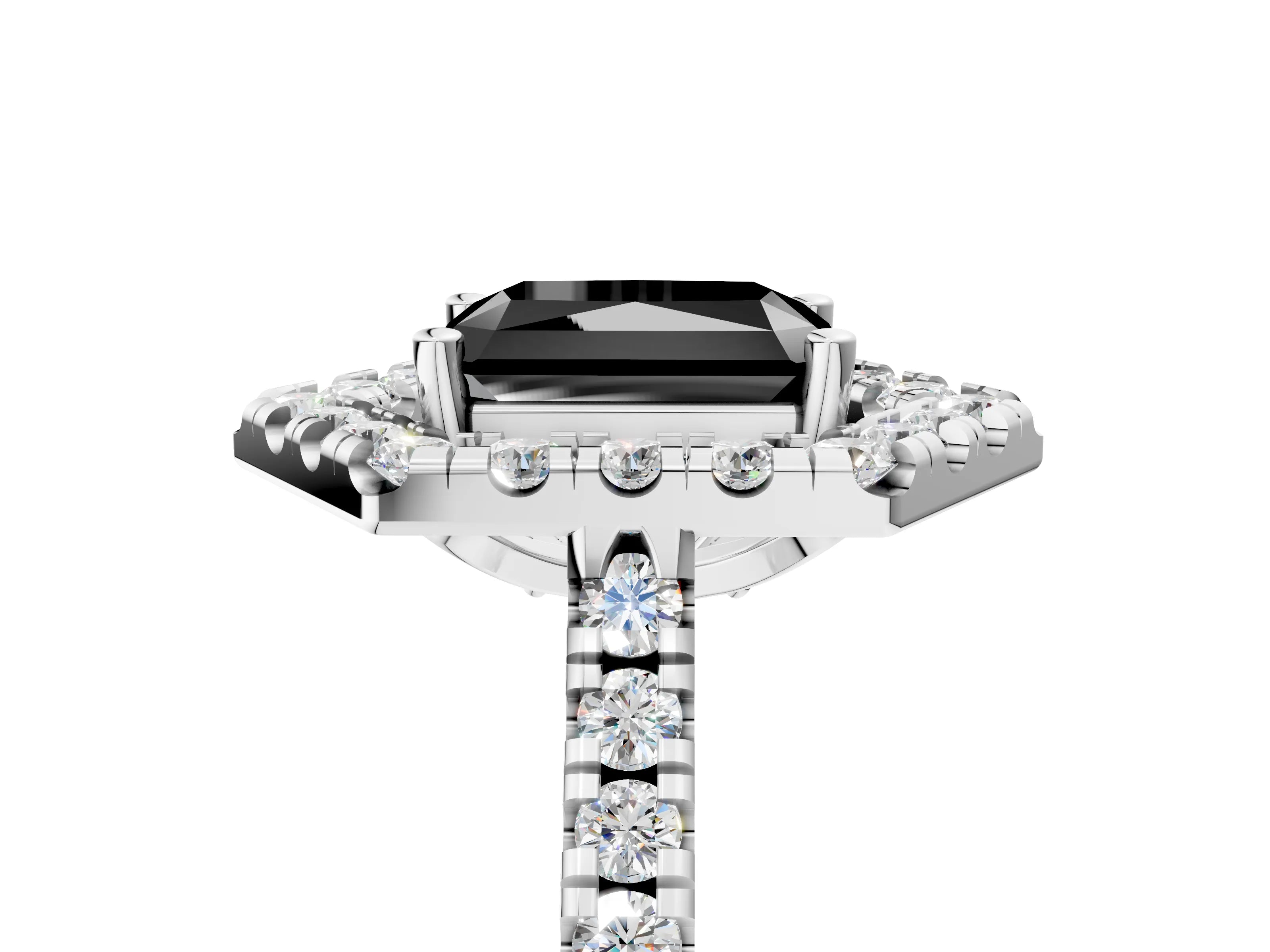 White gold Hexagonal Halo Fancy Black Radiant Cut Diamond Pavé Band with Four-Prong Setting_5