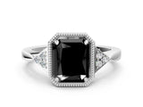 White gold Hexagonal Halo Fancy Black Radiant Cut Diamond Solitaire with Pavé Band and Four-Prong Setting_15