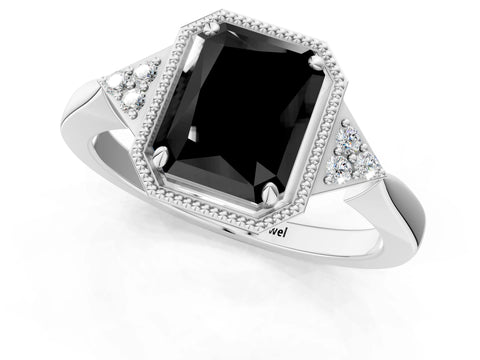 White gold Hexagonal Halo Fancy Black Radiant Cut Diamond Solitaire with Pavé Band and Four-Prong Setting_16