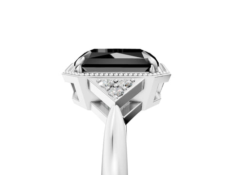 White gold Hexagonal Halo Fancy Black Radiant Cut Diamond Solitaire with Pavé Band and Four-Prong Setting_20