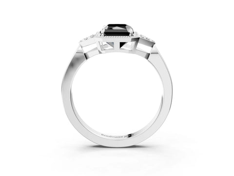 White gold Hexagonal Halo Fancy Black Radiant Cut Diamond Solitaire with Pavé Band and Four-Prong Setting_6