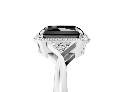 White gold Hexagonal Halo Fancy Black Radiant Cut Diamond Solitaire with Pavé Band and Four-Prong Setting_8