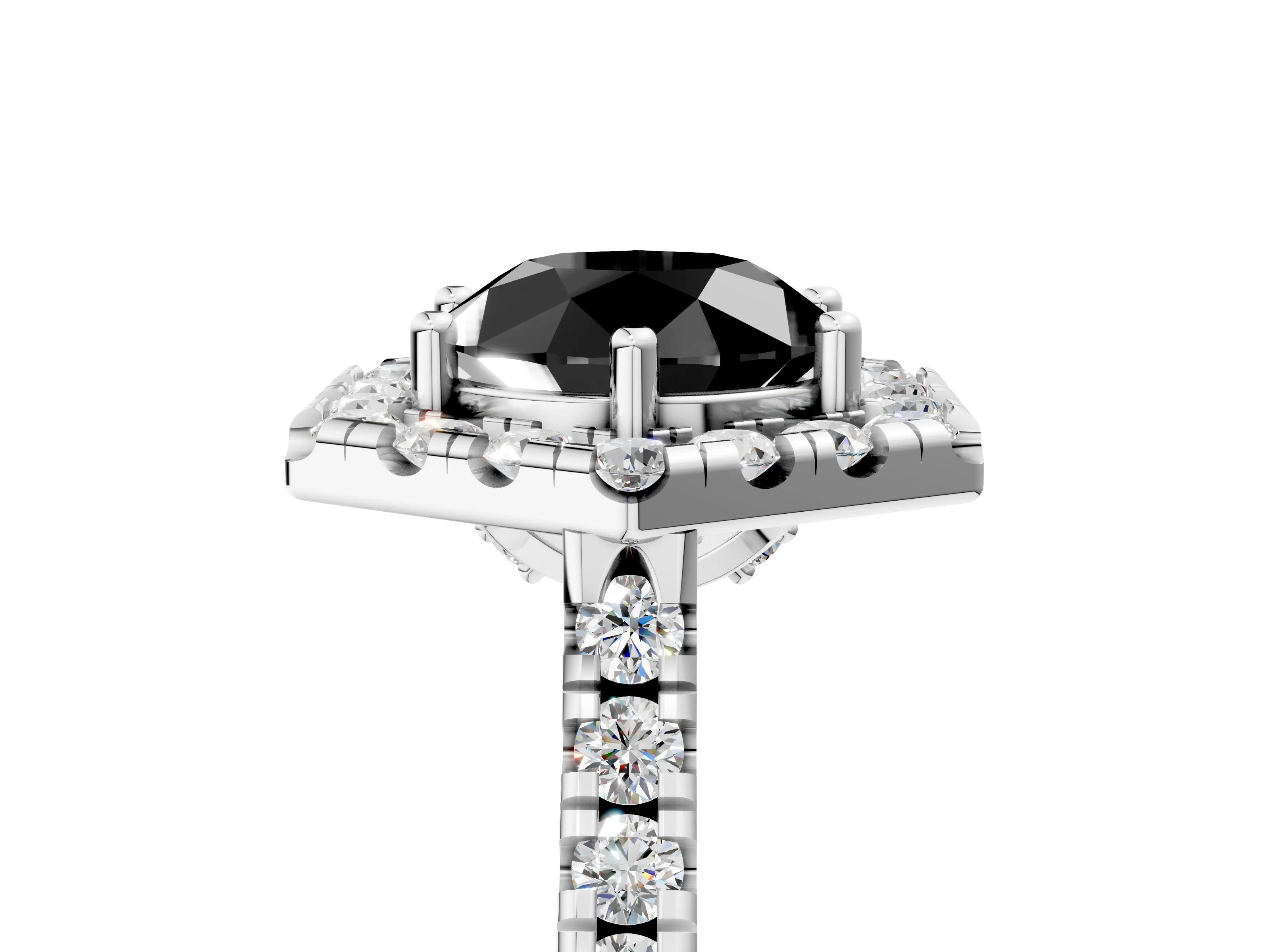 White gold Hexagonal Halo Fancy Black Round Cut Diamond Pavé Band with Four-Prong Setting_5