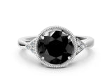White gold Hexagonal Halo Fancy Black Round Cut Diamond Solitaire with Pavé Band and Four-Prong Setting_15