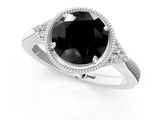 White gold Hexagonal Halo Fancy Black Round Cut Diamond Solitaire with Pavé Band and Four-Prong Setting_16