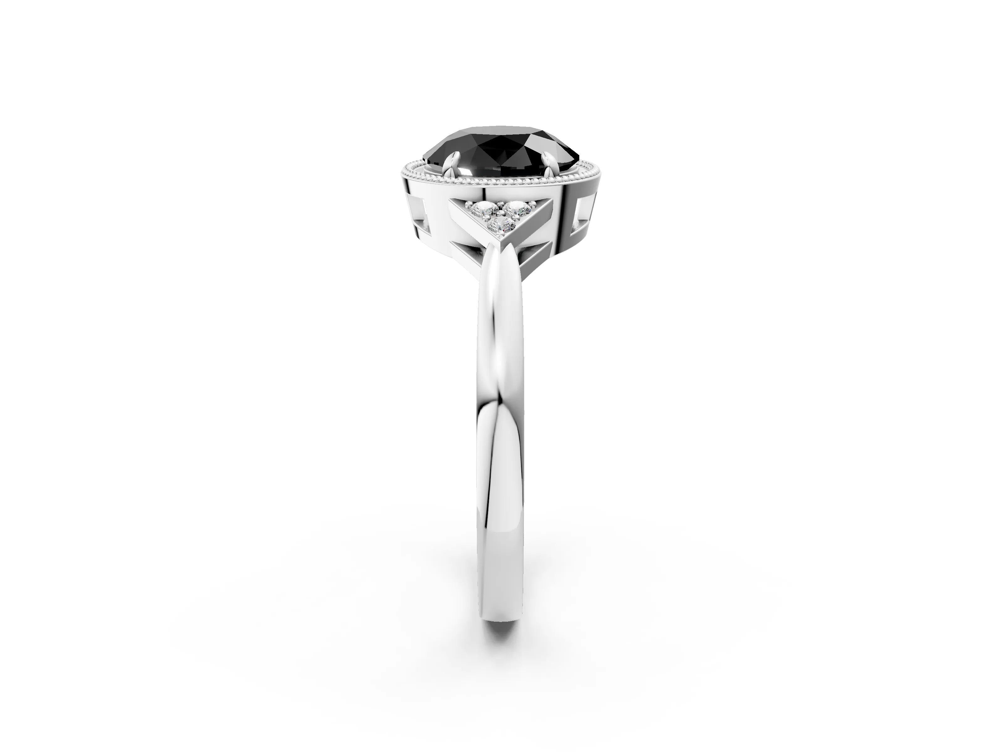 White gold Hexagonal Halo Fancy Black Round Cut Diamond Solitaire with Pavé Band and Four-Prong Setting_17