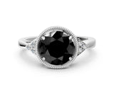 White gold Hexagonal Halo Fancy Black Round Cut Diamond Solitaire with Pavé Band and Four-Prong Setting_21