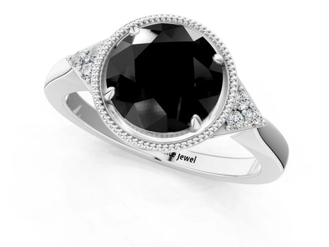 White gold Hexagonal Halo Fancy Black Round Cut Diamond Solitaire with Pavé Band and Four-Prong Setting_27