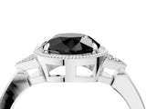White gold Hexagonal Halo Fancy Black Round Cut Diamond Solitaire with Pavé Band and Four-Prong Setting_30