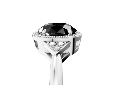 White gold Hexagonal Halo Fancy Black Round Cut Diamond Solitaire with Pavé Band and Four-Prong Setting_31