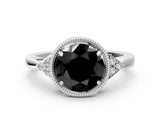 White gold Hexagonal Halo Fancy Black Round Cut Diamond Solitaire with Pavé Band and Four-Prong Setting_39