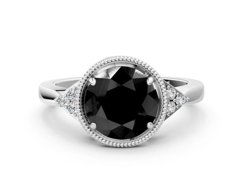 White gold Hexagonal Halo Fancy Black Round Cut Diamond Solitaire with Pavé Band and Four-Prong Setting_39