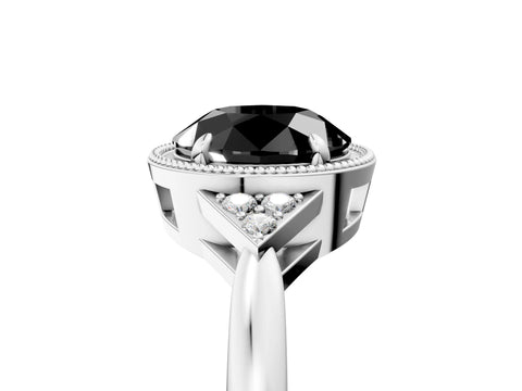 White gold Hexagonal Halo Fancy Black Round Cut Diamond Solitaire with Pavé Band and Four-Prong Setting_40