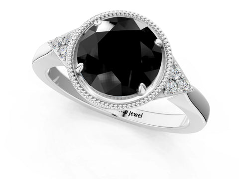 White gold Hexagonal Halo Fancy Black Round Cut Diamond Solitaire with Pavé Band and Four-Prong Setting_40