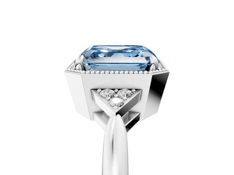White gold Hexagonal Halo Fancy Blue Asscher Cut Diamond Solitaire with Pavé Band and Four-Prong Setting_20