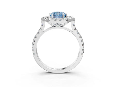 White gold Hexagonal Halo Fancy Blue Cushion Cut Diamond Pavé Band with Four-Prong Setting_3