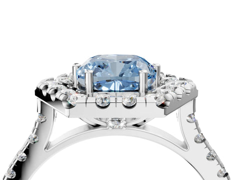 White gold Hexagonal Halo Fancy Blue Cushion Cut Diamond Pavé Band with Four-Prong Setting_4