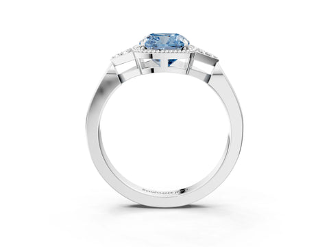 White gold Hexagonal Halo Fancy Blue Cushion Cut Diamond Solitaire with Pavé Band and Four-Prong Setting_6