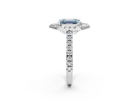 White gold Hexagonal Halo Fancy Blue Emerald Cut Diamond Pavé Band with Four-Prong Setting_2