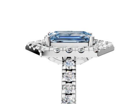 White gold Hexagonal Halo Fancy Blue Emerald Cut Diamond Pavé Band with Four-Prong Setting_5