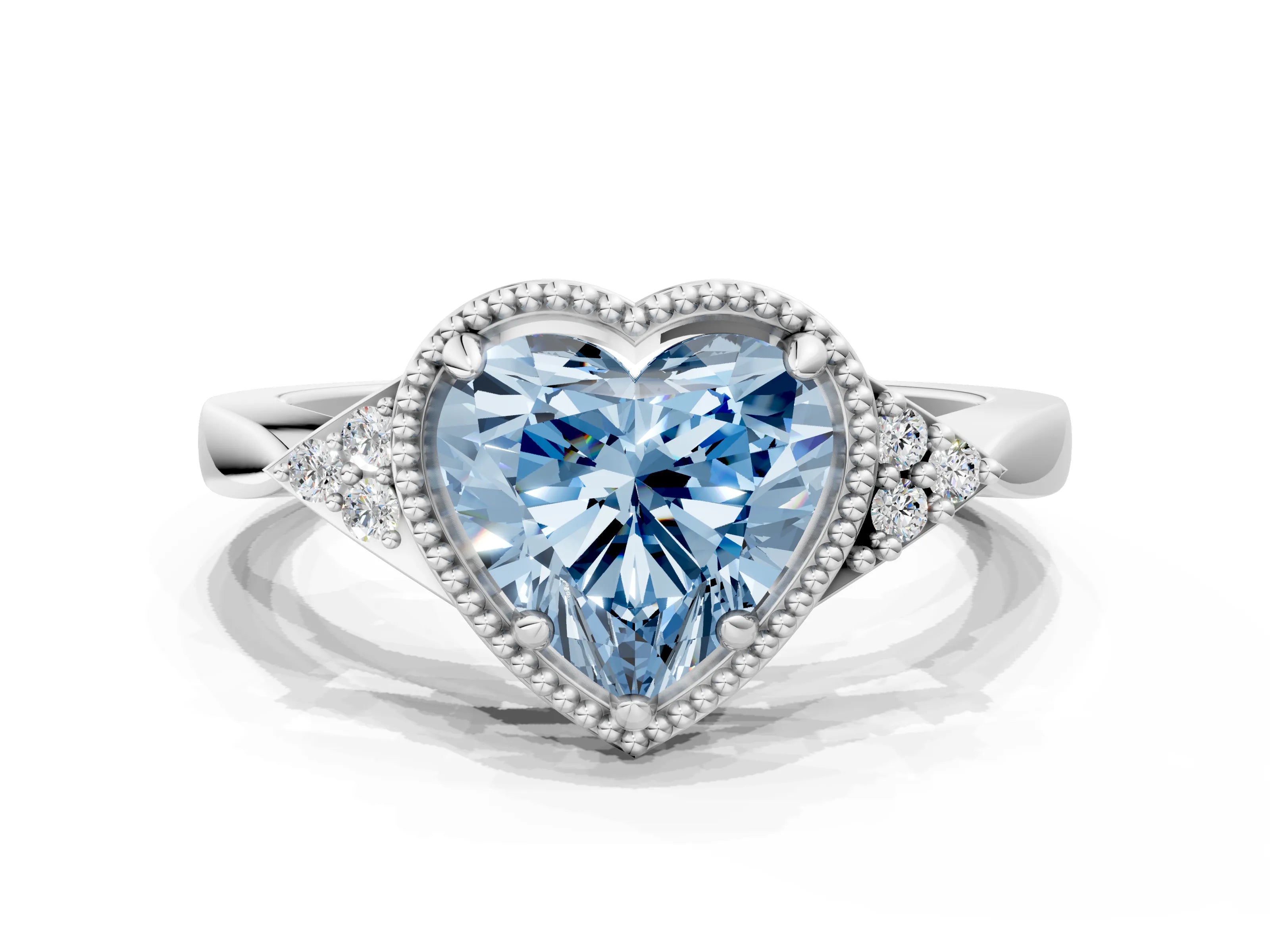White gold Hexagonal Halo Fancy Blue Heart Cut Diamond Solitaire with Pavé Band and Four-Prong Setting_15