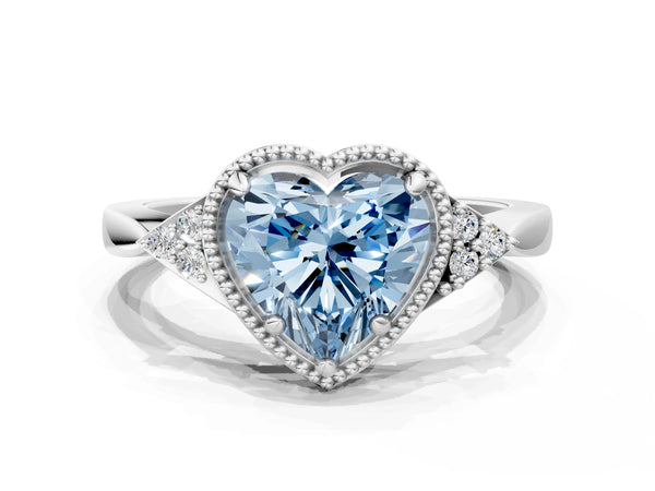 Platinum Hexagonal Halo Fancy Blue Heart Cut Diamond Solitaire with Pavé Band and Four-Prong Setting