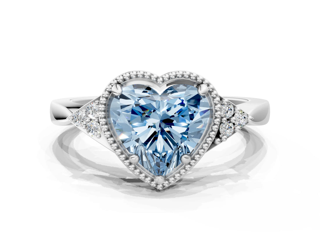 White gold Hexagonal Halo Fancy Blue Heart Cut Diamond Solitaire with Pavé Band and Four-Prong Setting_15
