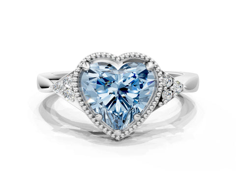 White gold Hexagonal Halo Fancy Blue Heart Cut Diamond Solitaire with Pavé Band and Four-Prong Setting_15