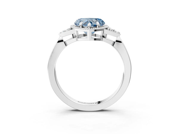 Platinum Hexagonal Halo Fancy Blue Heart Cut Diamond Solitaire with Pavé Band and Four-Prong Setting