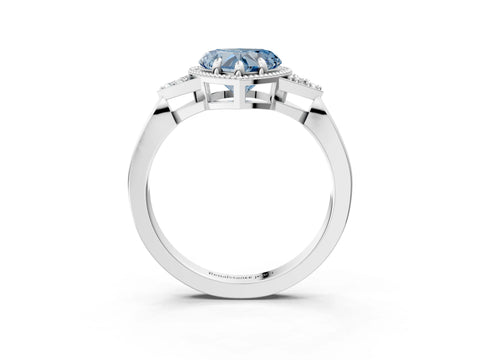 White gold Hexagonal Halo Fancy Blue Heart Cut Diamond Solitaire with Pavé Band and Four-Prong Setting_18