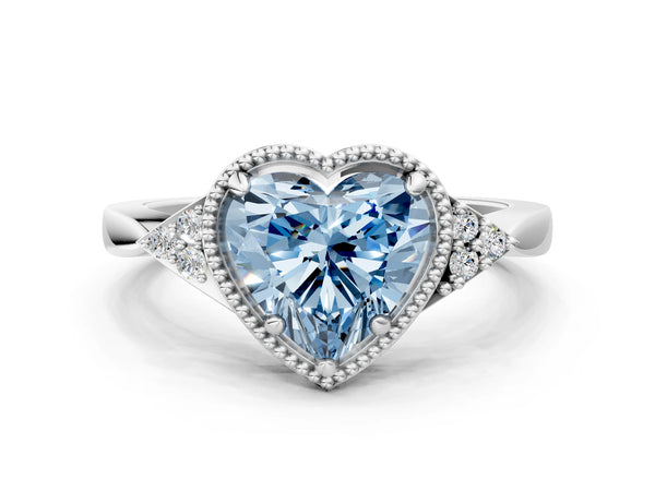 Platinum Hexagonal Halo Fancy Blue Heart Cut Diamond Solitaire with Pavé Band and Four-Prong Setting