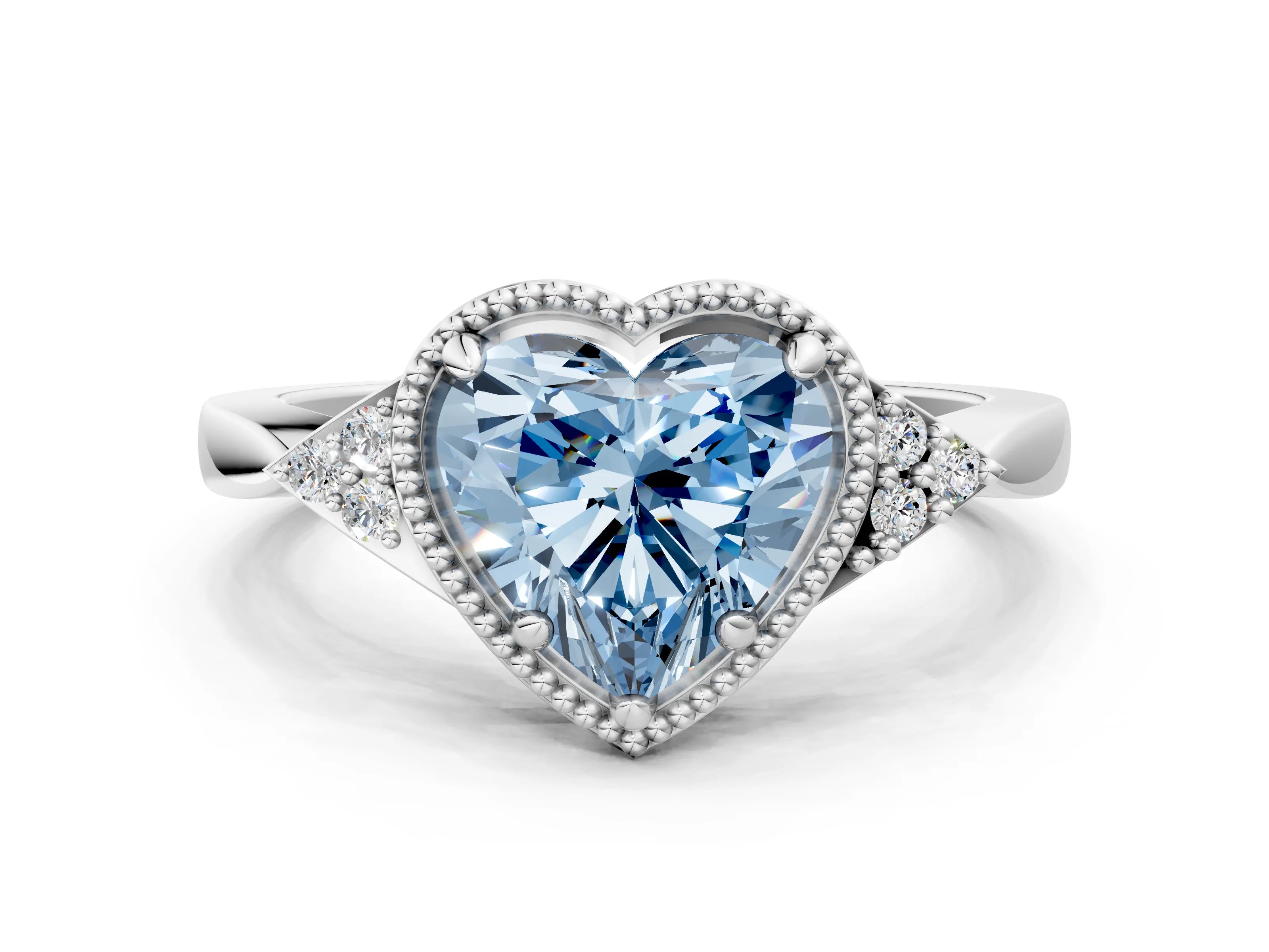 White gold Hexagonal Halo Fancy Blue Heart Cut Diamond Solitaire with Pavé Band and Four-Prong Setting_3