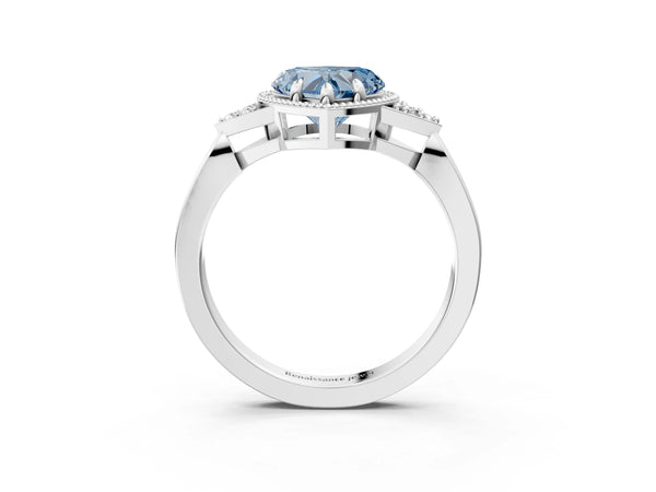 Platinum Hexagonal Halo Fancy Blue Heart Cut Diamond Solitaire with Pavé Band and Four-Prong Setting