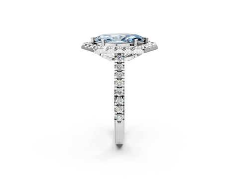 White gold Hexagonal Halo Fancy Blue Marquise Cut Diamond Pavé Band with Four-Prong Setting_2