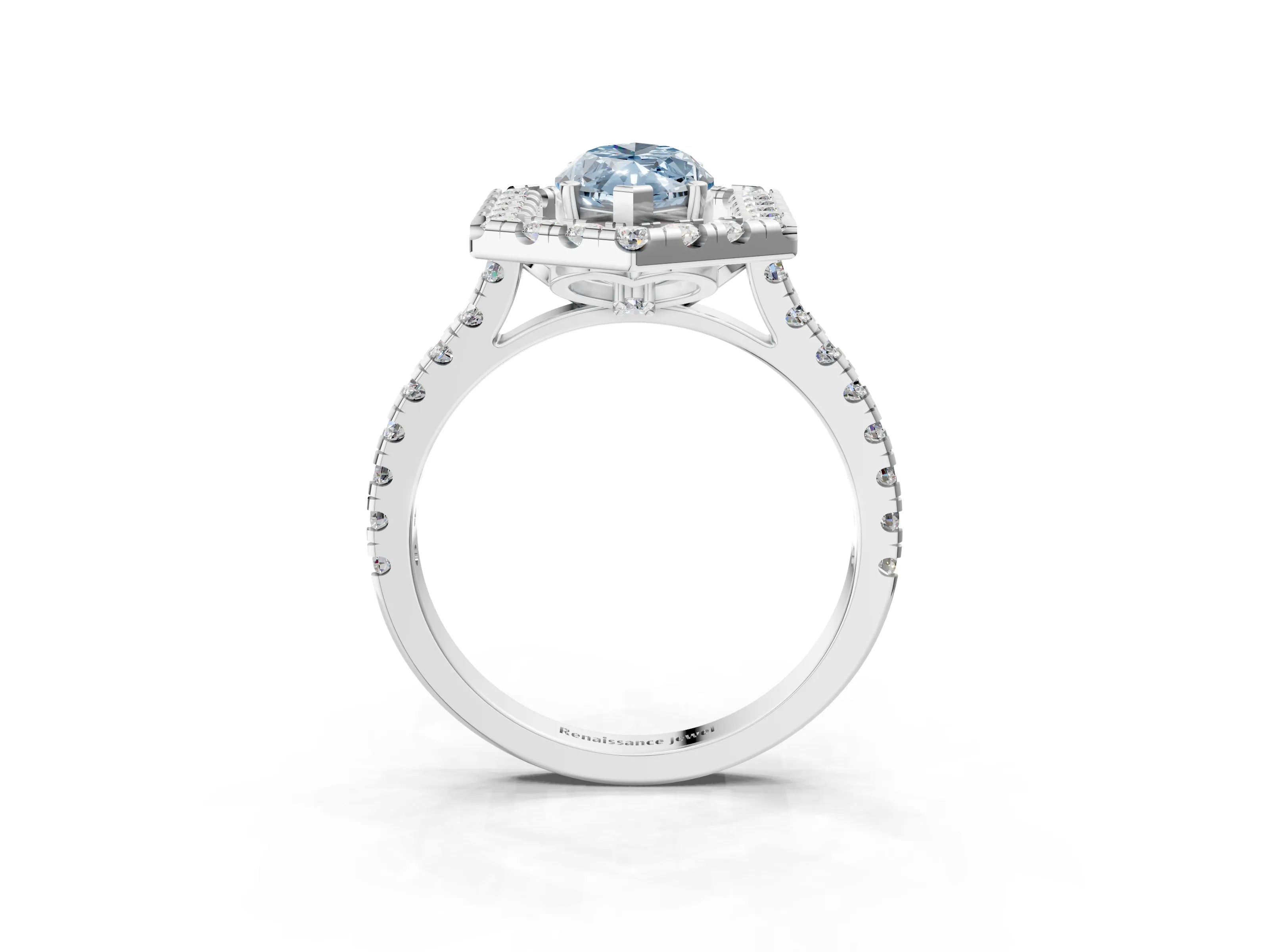 White gold Hexagonal Halo Fancy Blue Marquise Cut Diamond Pavé Band with Four-Prong Setting_3
