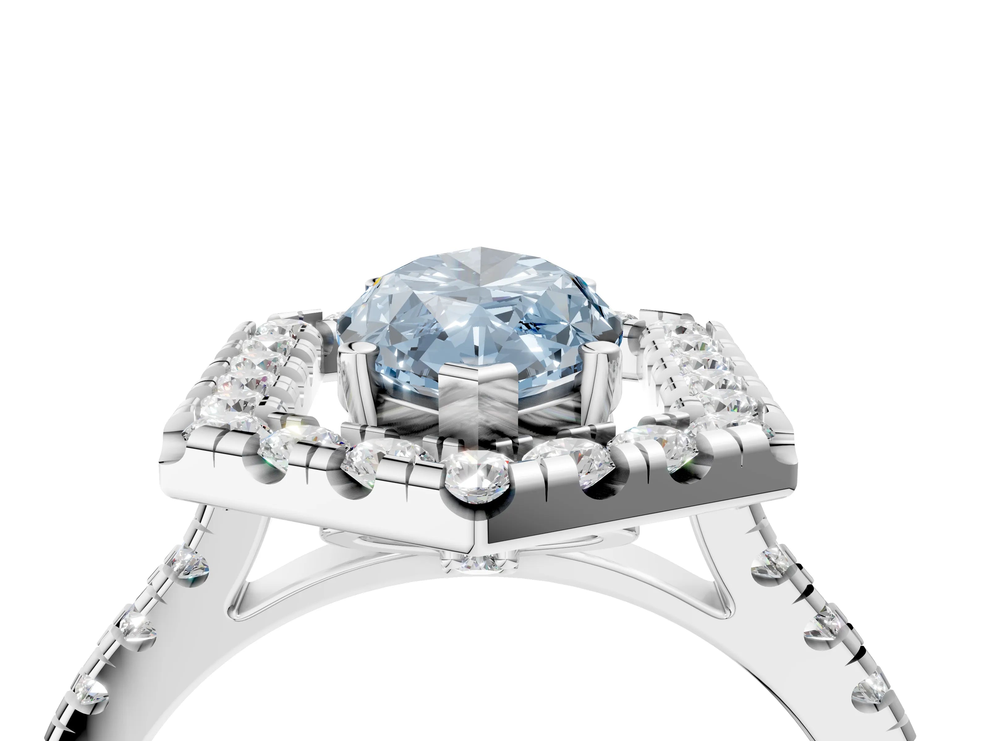 White gold Hexagonal Halo Fancy Blue Marquise Cut Diamond Pavé Band with Four-Prong Setting_4