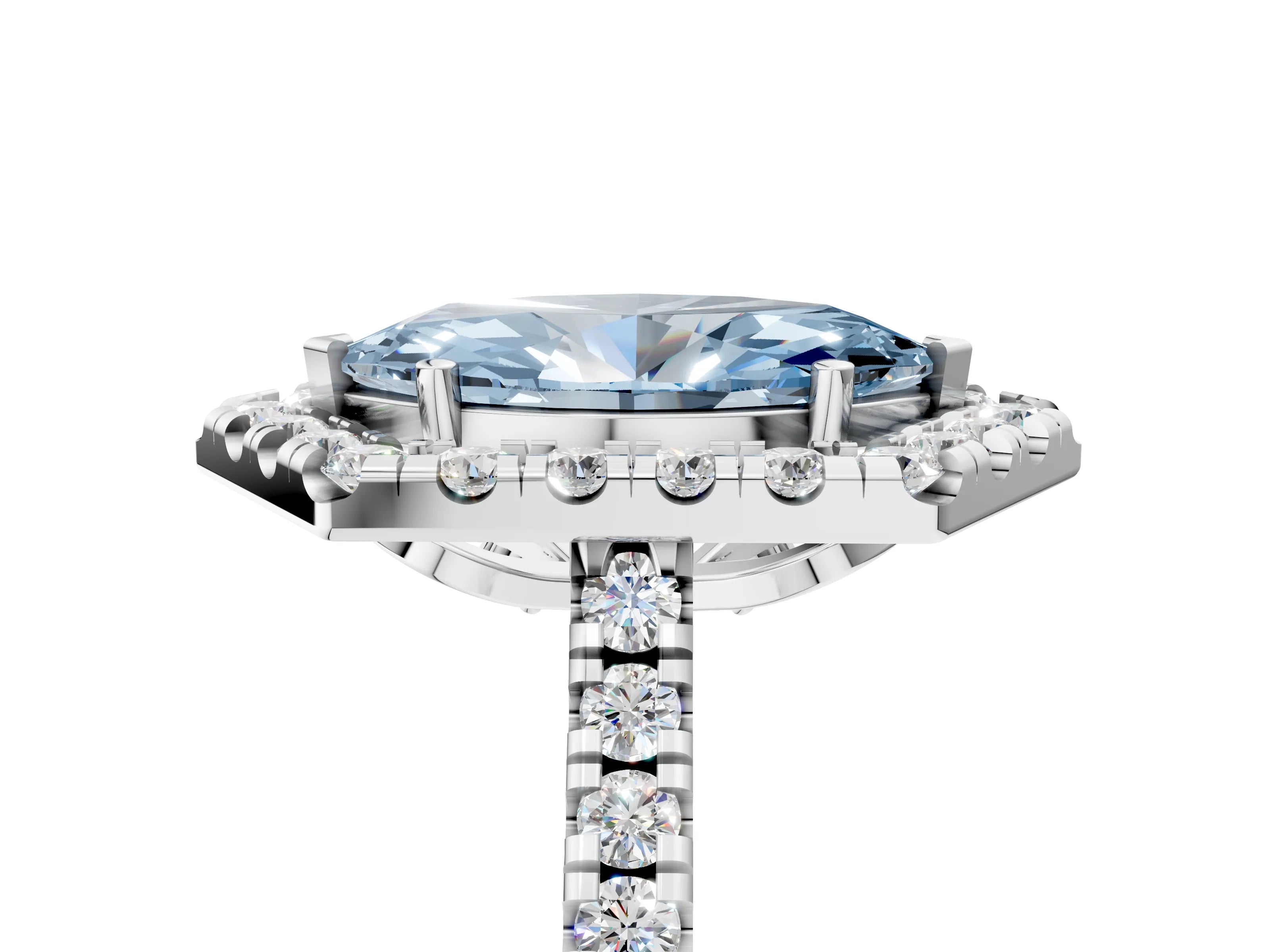 White gold Hexagonal Halo Fancy Blue Marquise Cut Diamond Pavé Band with Four-Prong Setting_5