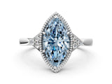 White gold Hexagonal Halo Fancy Blue Marquise Cut Diamond Solitaire with Pavé Band and Four-Prong Setting_15