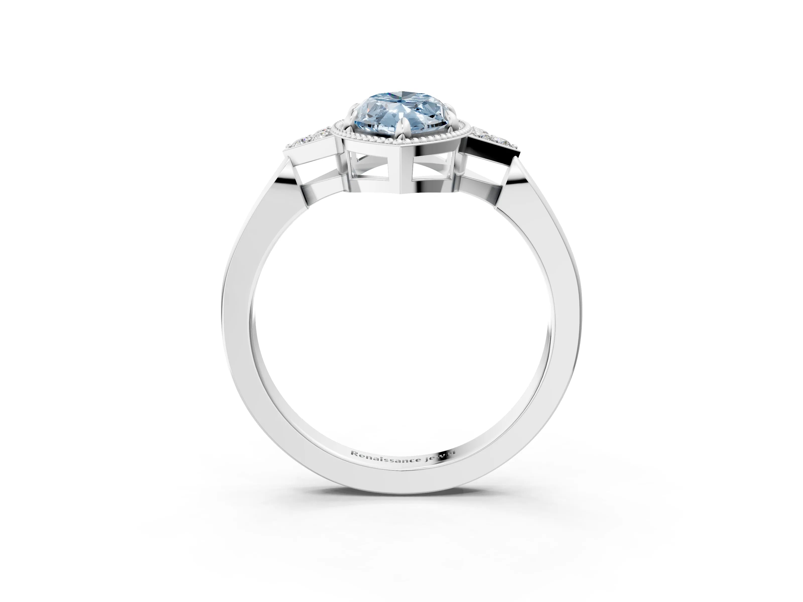 White gold Hexagonal Halo Fancy Blue Marquise Cut Diamond Solitaire with Pavé Band and Four-Prong Setting_18