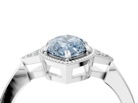 White gold Hexagonal Halo Fancy Blue Marquise Cut Diamond Solitaire with Pavé Band and Four-Prong Setting_19