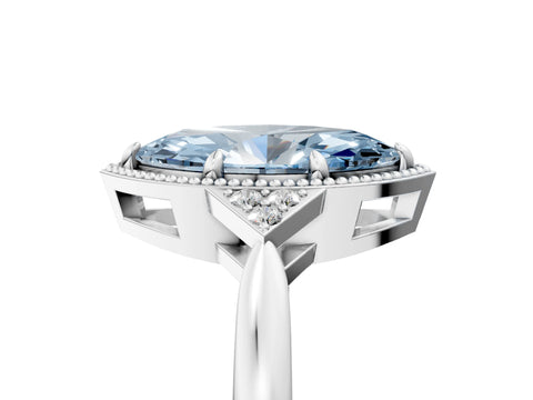White gold Hexagonal Halo Fancy Blue Marquise Cut Diamond Solitaire with Pavé Band and Four-Prong Setting_20