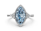 White gold Hexagonal Halo Fancy Blue Marquise Cut Diamond Solitaire with Pavé Band and Four-Prong Setting_21