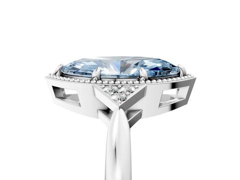 White gold Hexagonal Halo Fancy Blue Marquise Cut Diamond Solitaire with Pavé Band and Four-Prong Setting_26