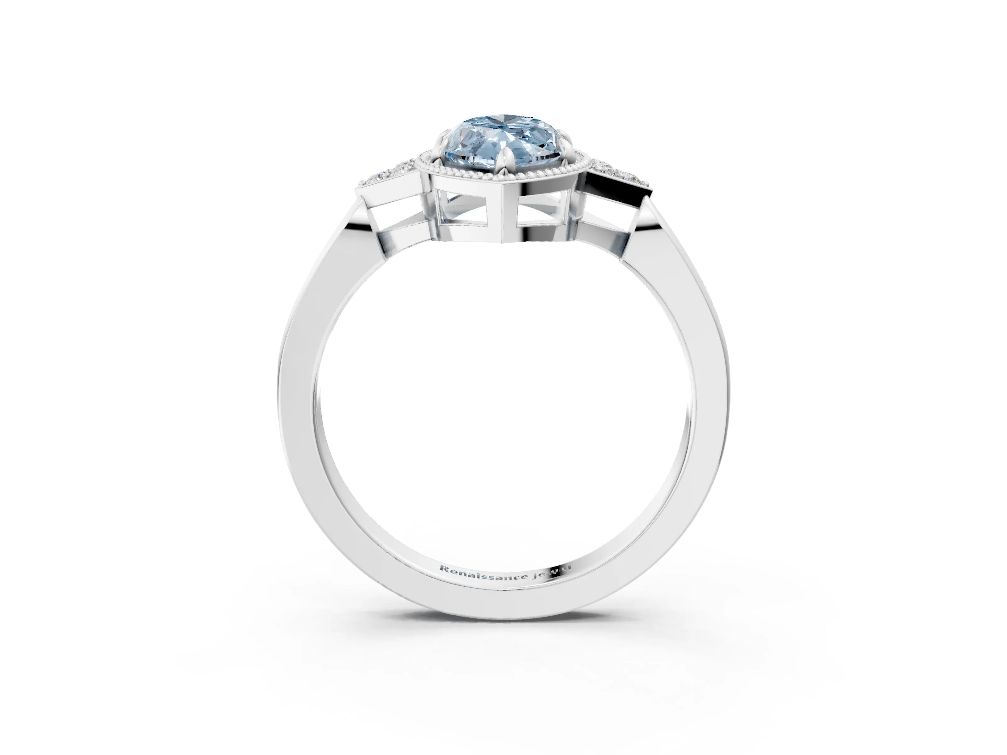 White gold Hexagonal Halo Fancy Blue Marquise Cut Diamond Solitaire with Pavé Band and Four-Prong Setting_30