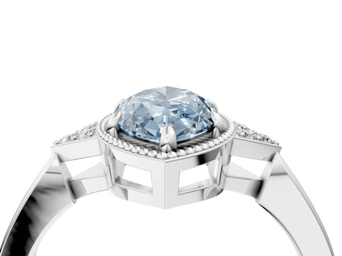 White gold Hexagonal Halo Fancy Blue Marquise Cut Diamond Solitaire with Pavé Band and Four-Prong Setting_31