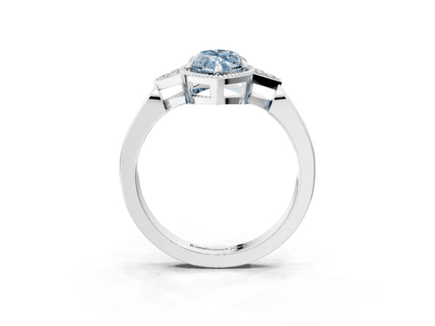 White gold Hexagonal Halo Fancy Blue Marquise Cut Diamond Solitaire with Pavé Band and Four-Prong Setting_6