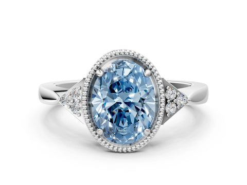 White gold Hexagonal Halo Fancy Blue Oval Cut Diamond Solitaire with Pavé Band and Four-Prong Setting_15